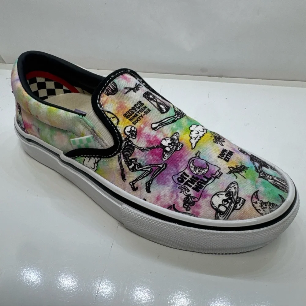 VANS Shroom Doom Tie Dye Skeletons Skulls Slip-on Shoes Men’s Size 4